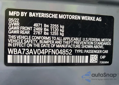 2023 BMW 430Xi Gran Coupe из США, поврежденный, VIN WBA73AV04PFN04852